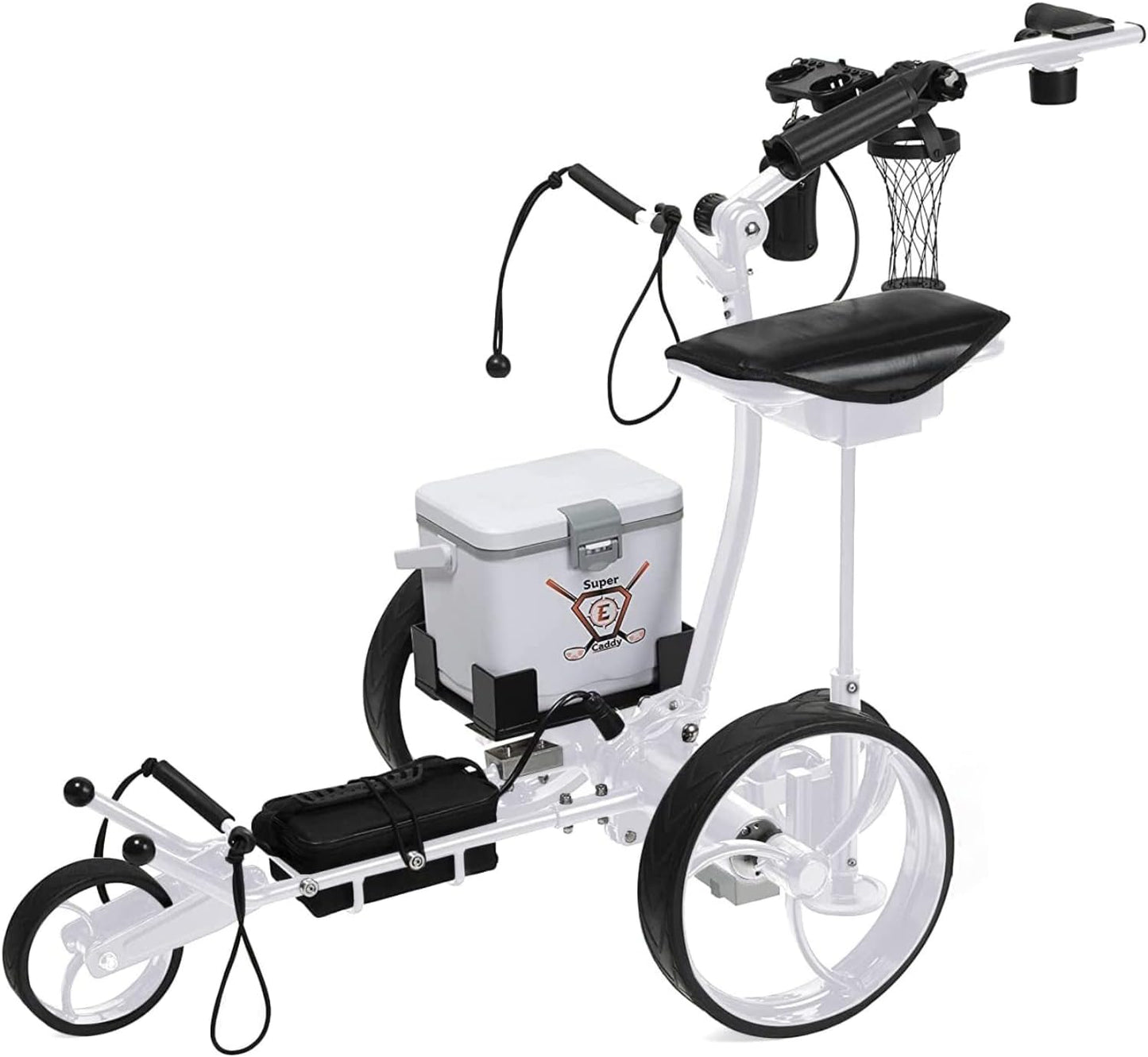 Pro Wireless Golf Cart, Cooler, Seat, USB, Holders, 27H Lithium Battery - Super E Caddy