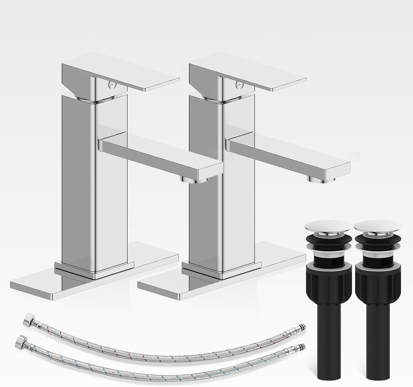 Bathroom Faucet Set with Pop-up Drain and Deck Plate for Sinks