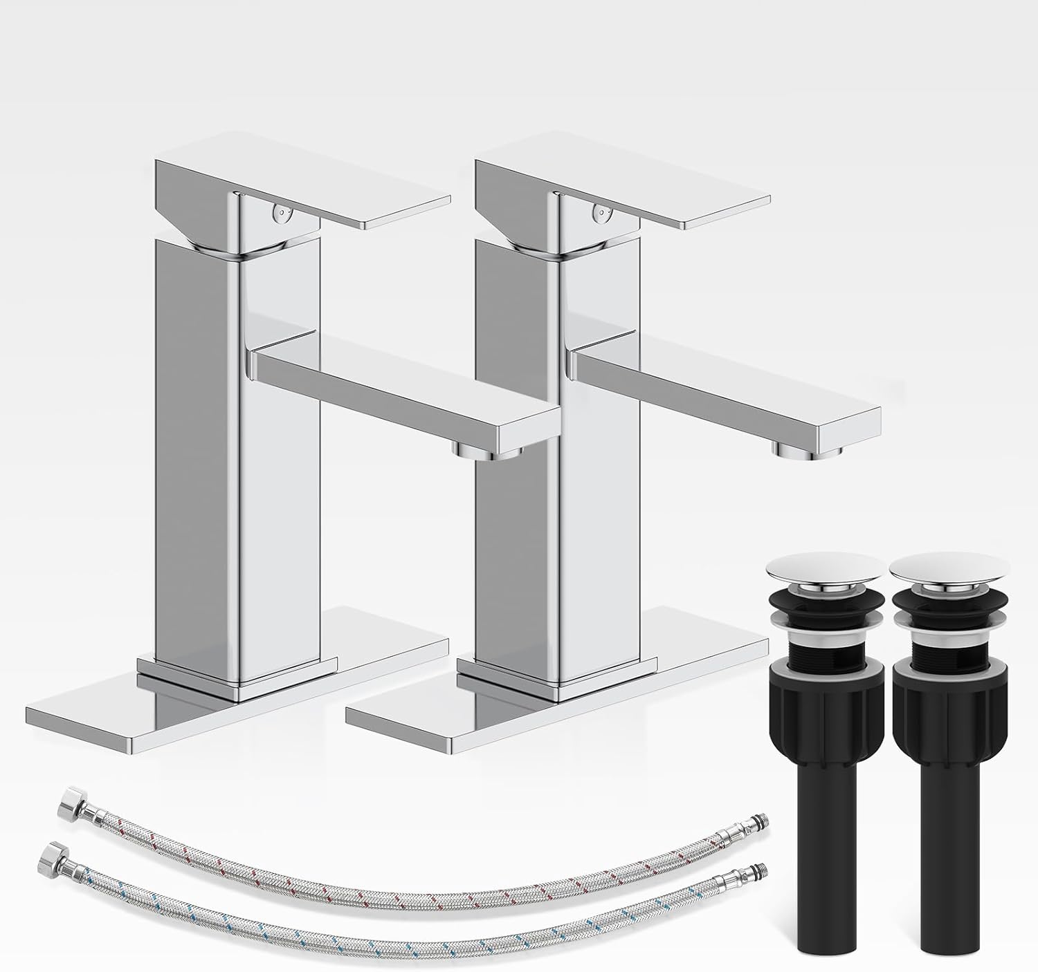 Bathroom Faucet Set with Pop-up Drain and Deck Plate for Sinks