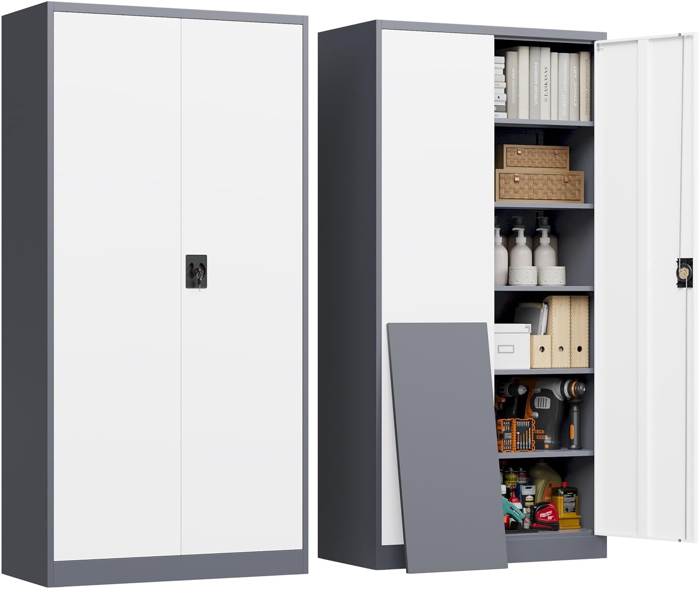 Metal Cabinet with Locking Storage and Adjustable Shelves