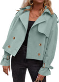 Tankaneo Womens Cropped Trench Coat Oversized Double Breasted Short
