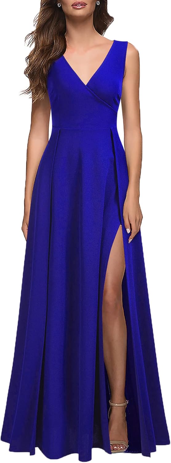 MUSHARE Women's V Neck Sleeveless Split Formal Dress for All Occasions