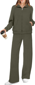 Womens 2 Piece Lounge Sets Full Zip Up Wide Leg Tracksuit - Soft