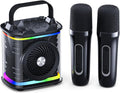 Cool Black Mini Karaoke Machine with 2 Wireless Mics - Portable