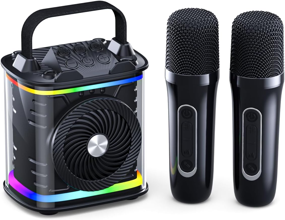 Portable Karaoke Fun for All Ages - Dual Wireless Mics, LED Lights, Bluetooth Speaker by Chiliktoy