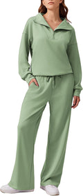 PINSPARK 2 Piece Sweatsuit Set for Women - Cozy Wide Leg Tracksuit Zip
