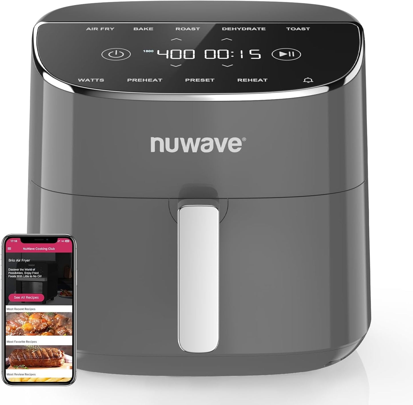 Nuwave Brio Plus 8Qt Air Fryer - PFAS-FREE, 7 Cook Functions