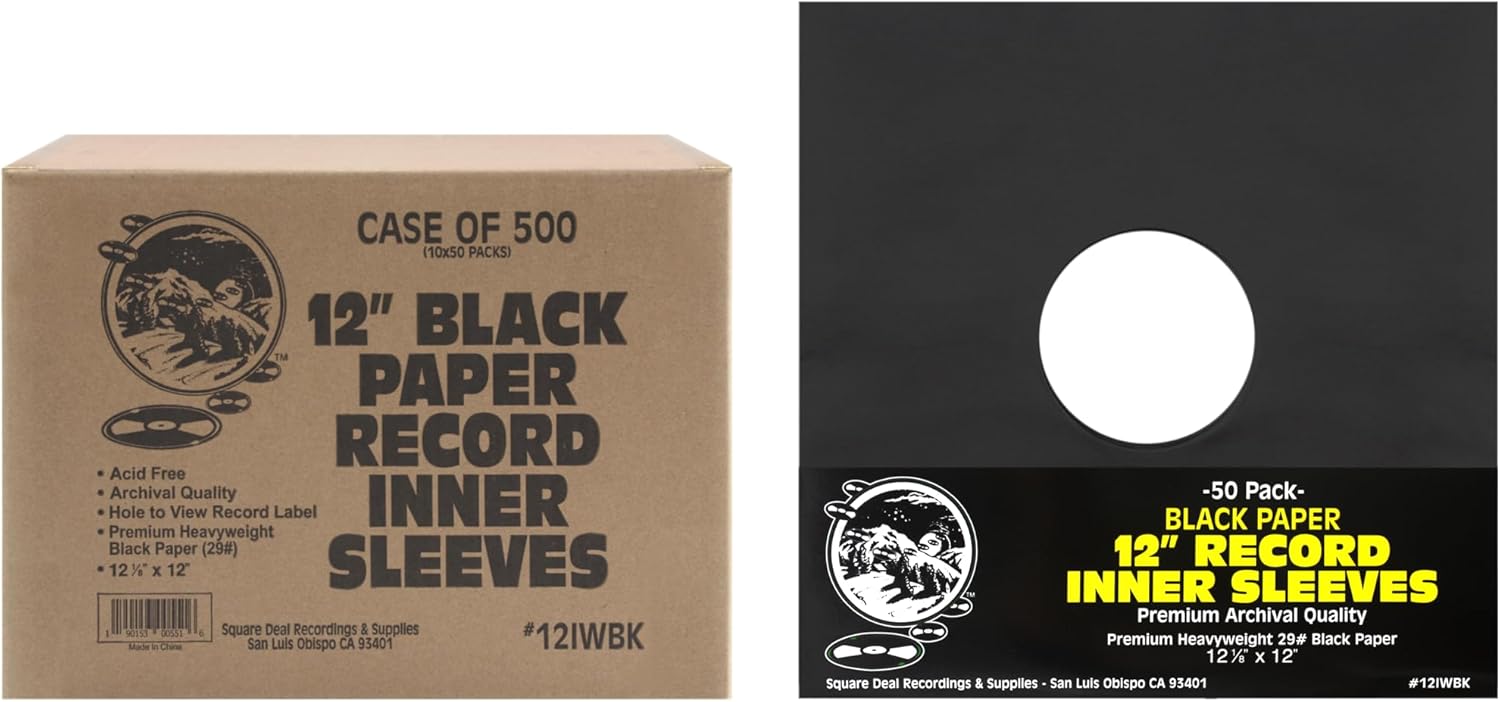 500 Black Paper Super Heavyweight Record Inner Sleeves for Vinyl