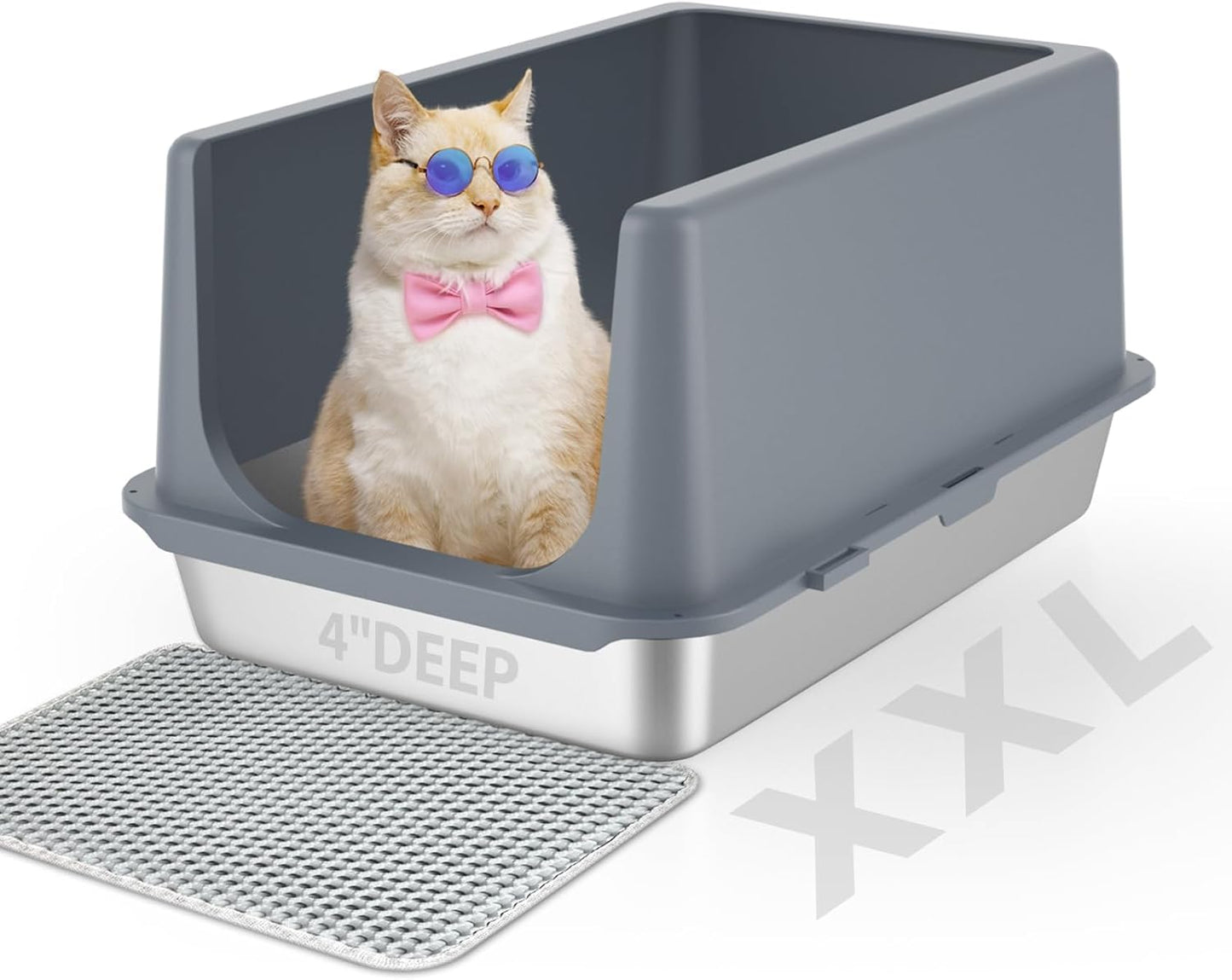 XL Stainless Steel Litter Box with Lid for Large Cats