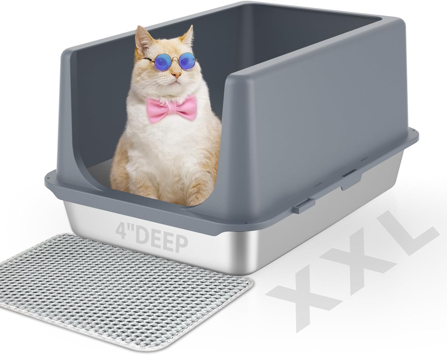 XL Stainless Steel Litter Box with Lid for Large Cats