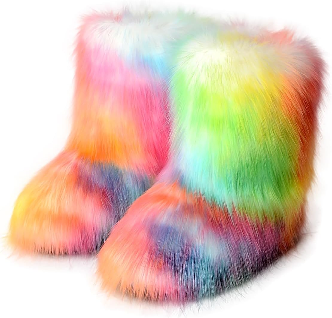Furry Faux Fur Boots for Women - Warm Snow Mid-Calf Shoes