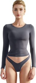 SUUKSESS Women Double Lined Fitted Long Sleeve Crop Top - Soft, Slim 6