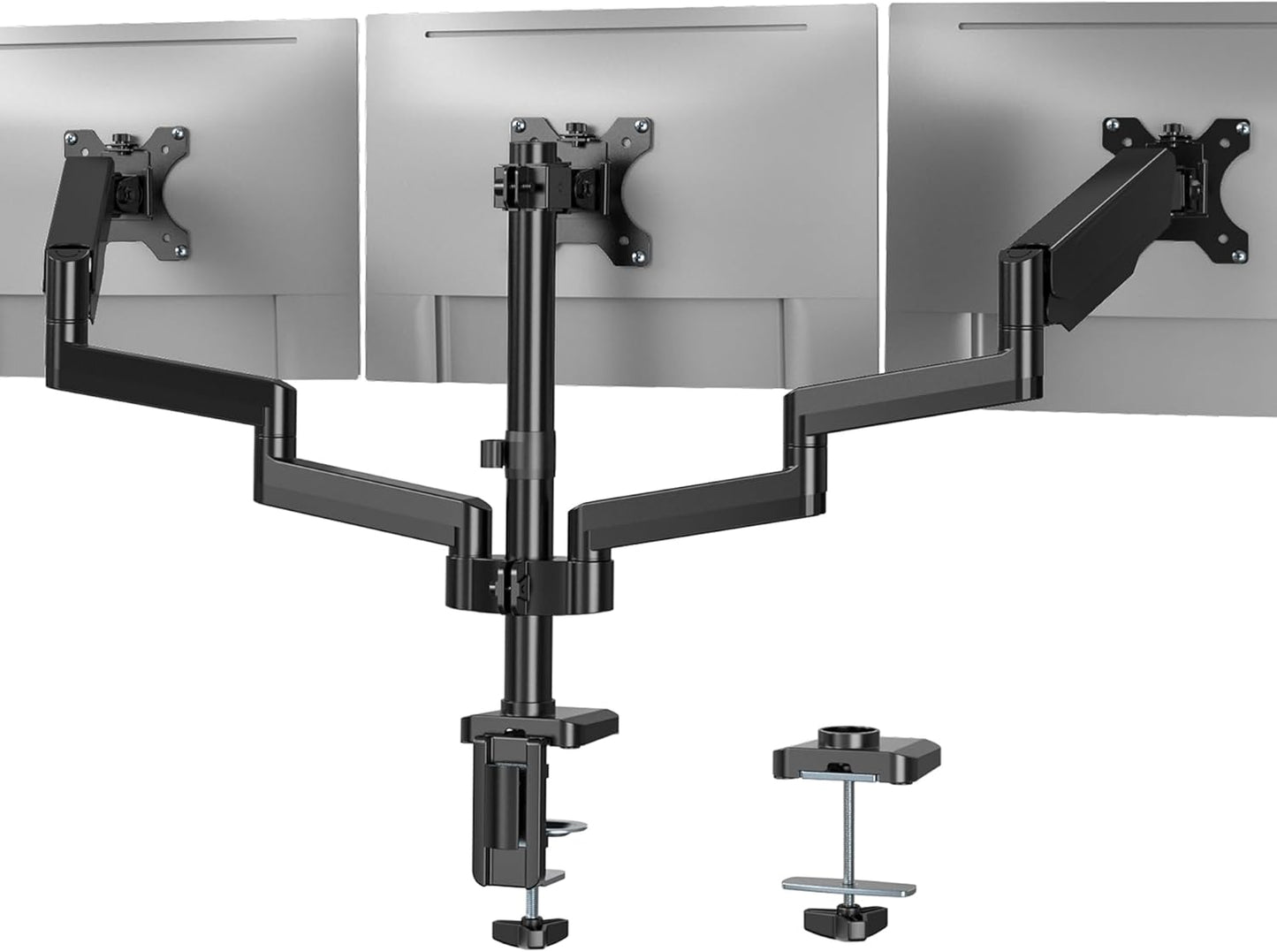 Triple Monitor Desk Mount for Flat and Curved Screens Up to 27in
