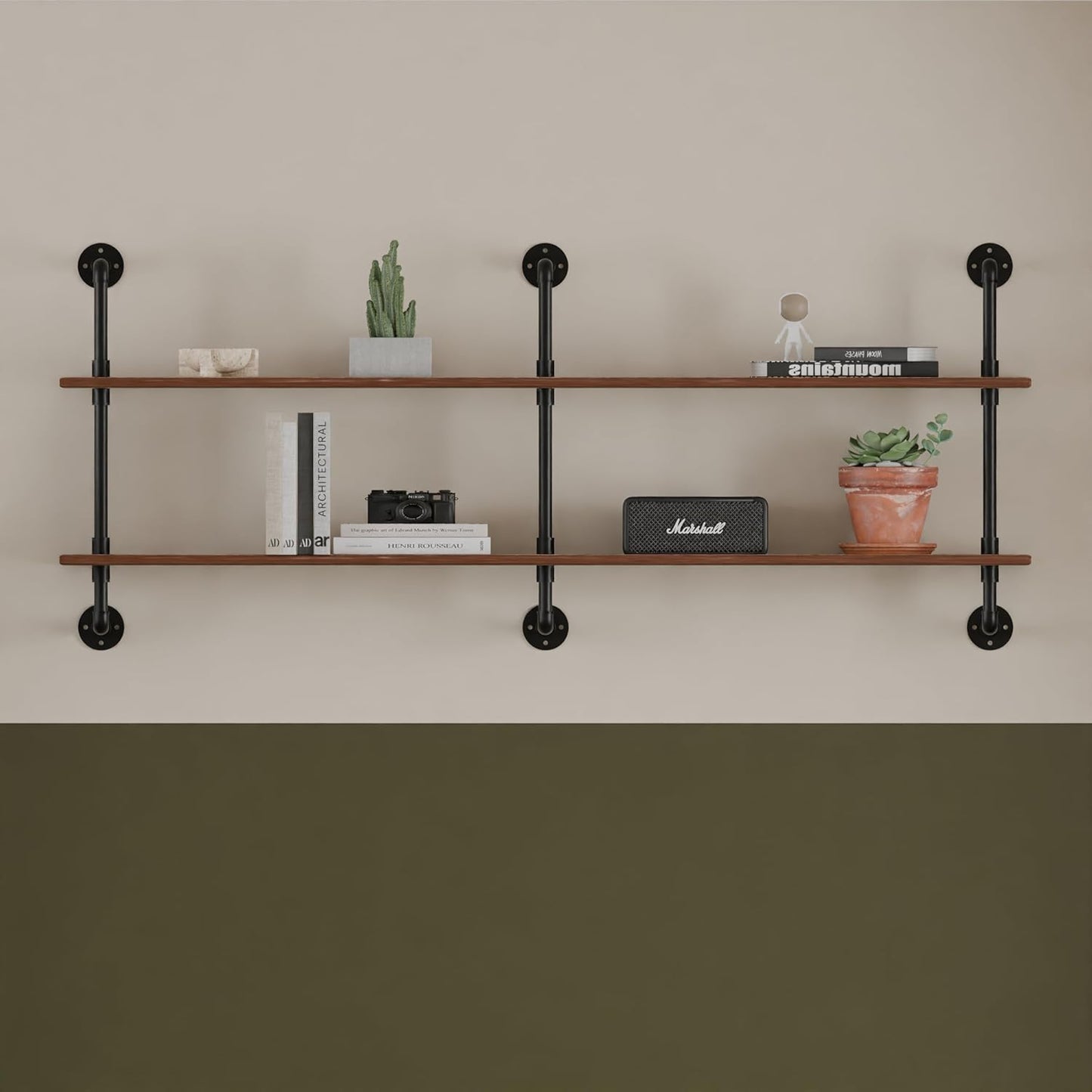 Floating Shelves Wall Bookshelf Industrial Pipe Shelving 70 in