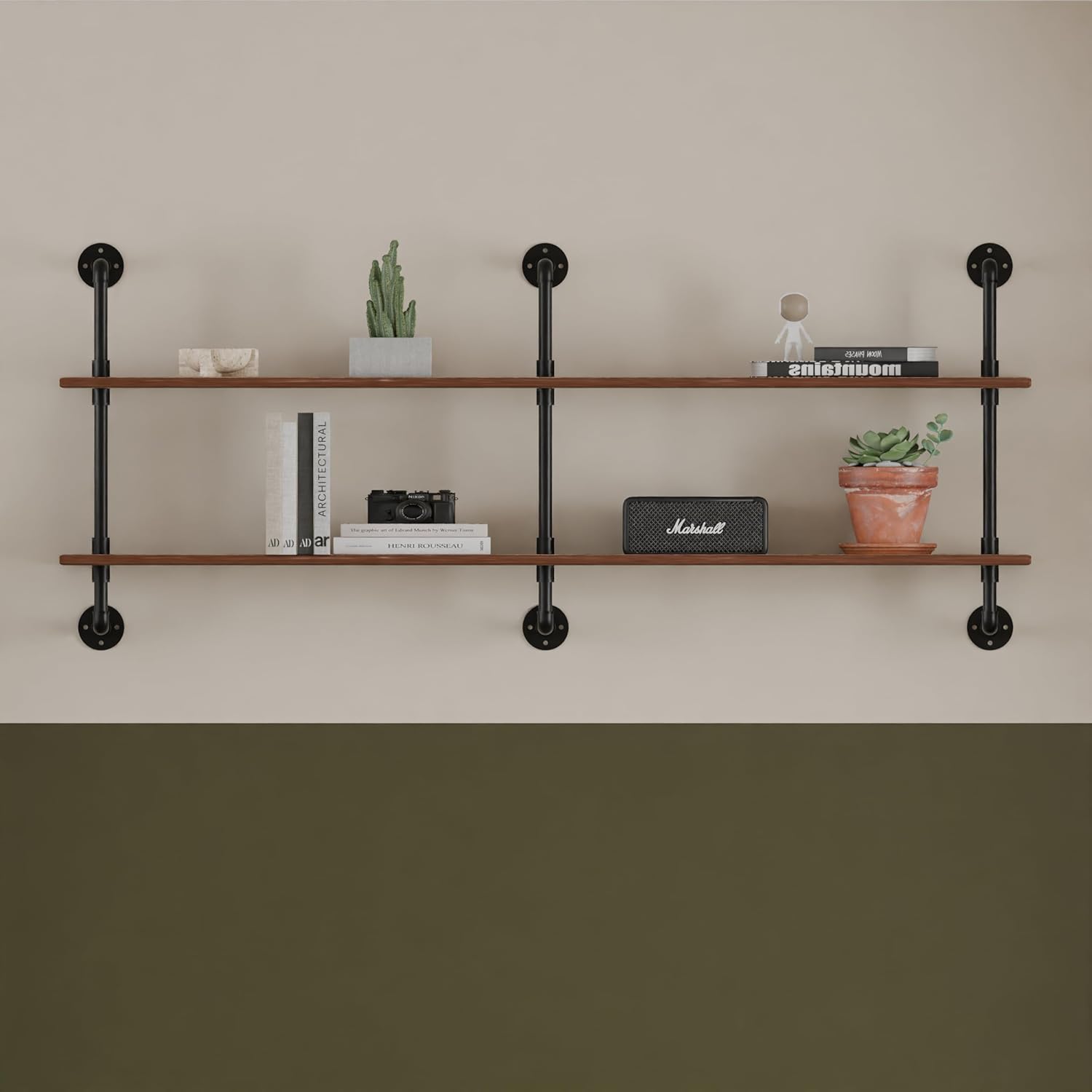 Floating Shelves Wall Bookshelf Industrial Pipe Shelving 70 in