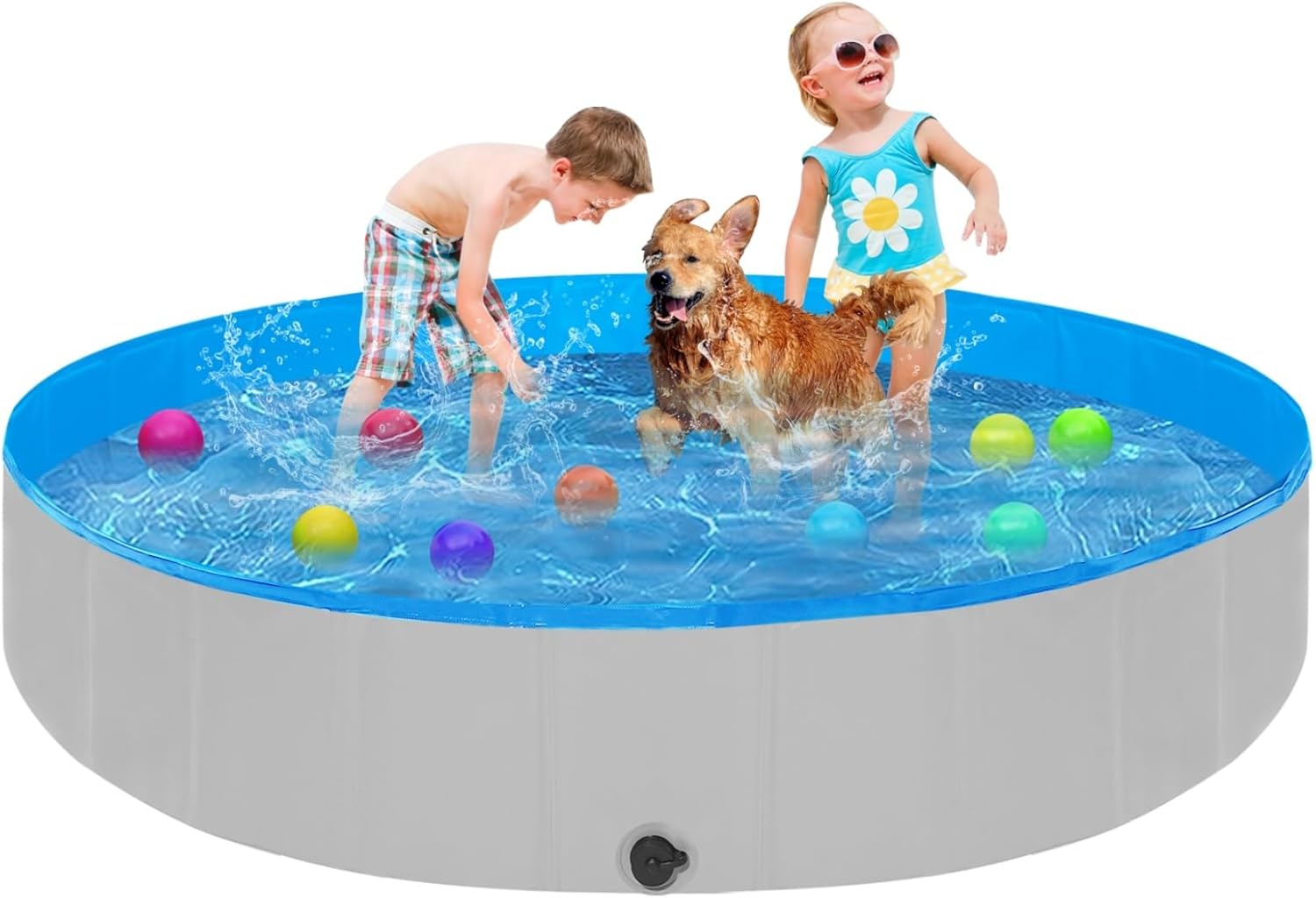 Foldable Dog Pool for Large Dogs - Portable 63in Kiddie Pool