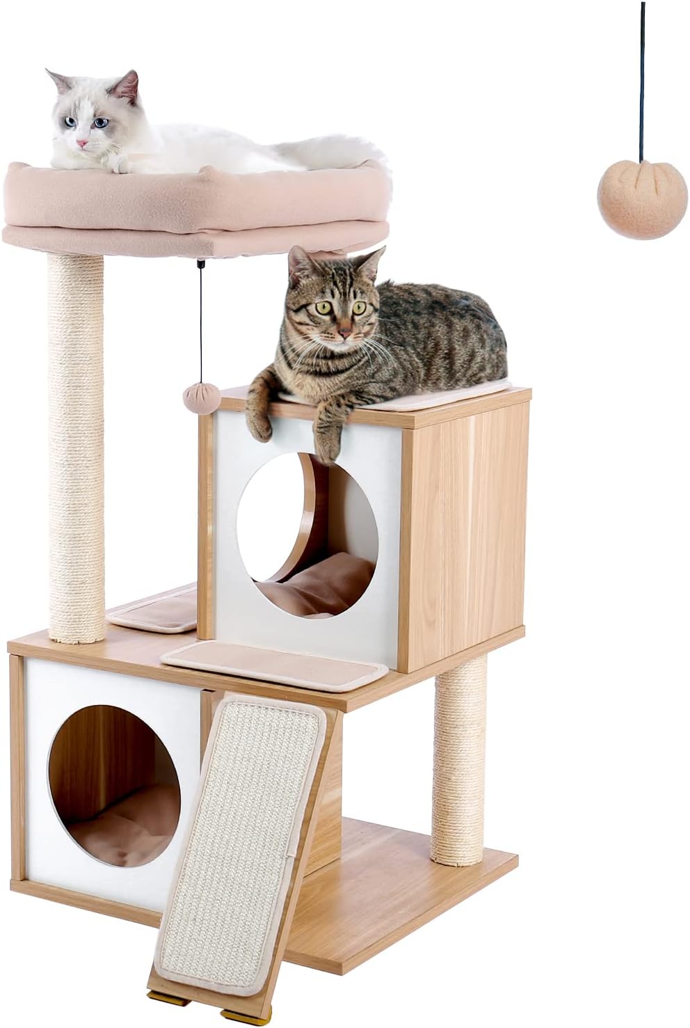 PAWZ Road Cat Tree 35 Inches Wooden Tower with Double Condos