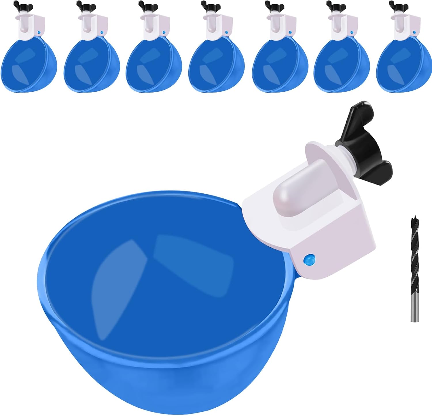 Automatic Chicken Waterer Cups - 8 Pack Blue - Easy Mounting Opener