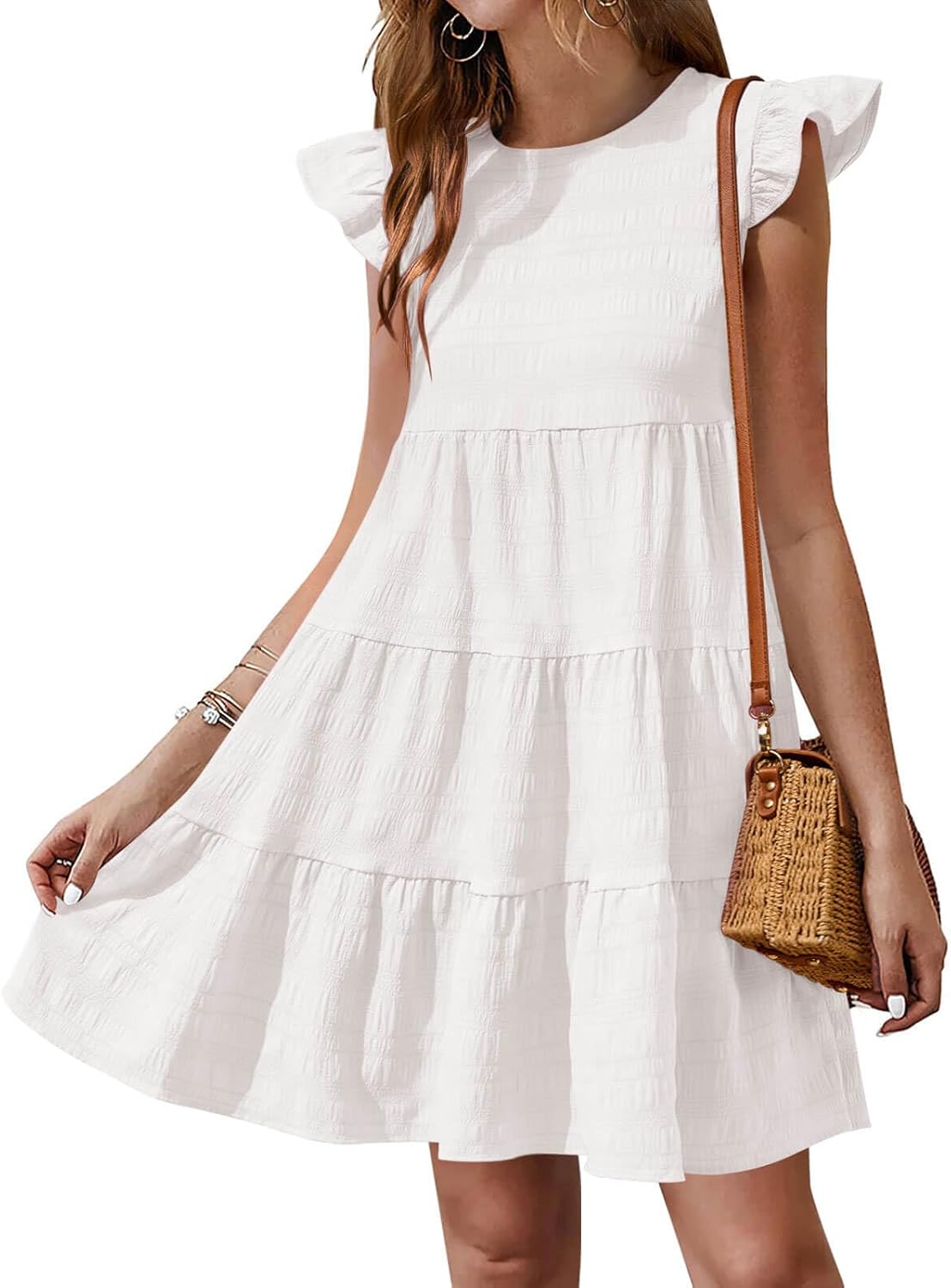 Yousify Summer Dresses for Women 2025 Ruffle Sleeve Mini Babydoll
