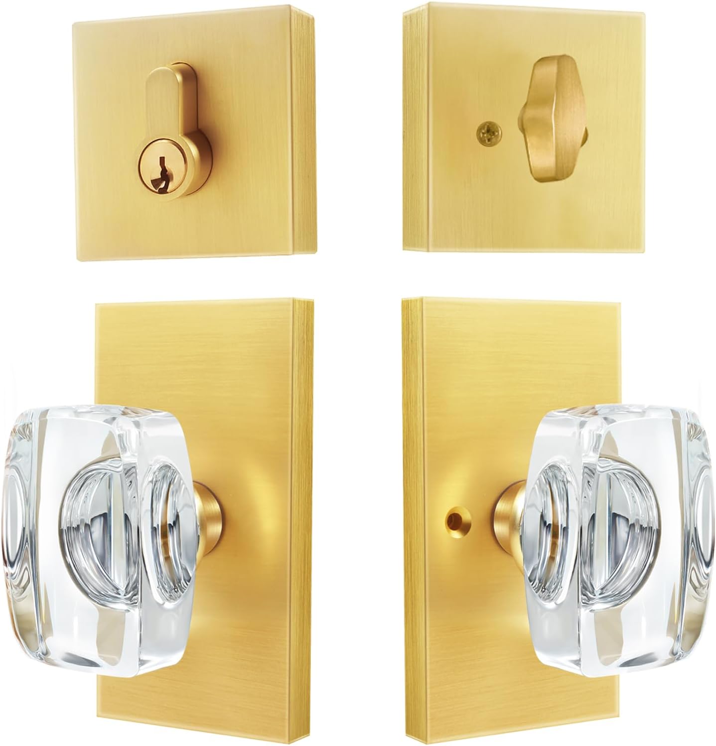 Gold Door Locks with Deadbolt and Crystal Knob Set for Entry