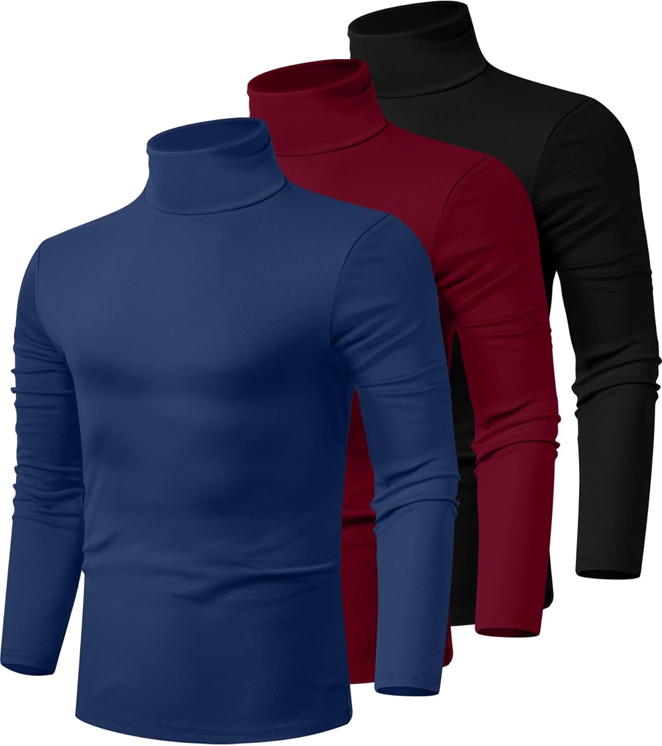 Men's Turtleneck Shirts 3 Pack - Comfortable Cotton Pullover