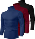 Ficerd 3 Pack Men's Turtleneck Shirts - Slim Fit Cotton Mock Neck Base