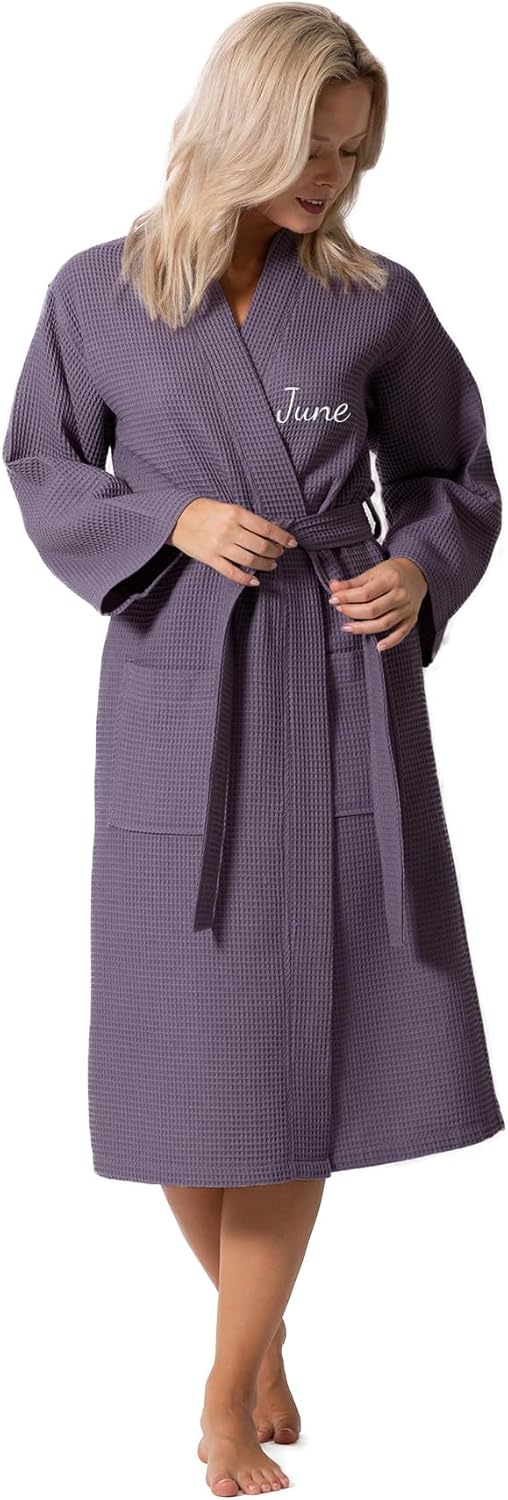Turkish Linen Waffle Knit Lightweight Kimono Spa Robe for Women