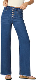 High Waisted Straight Leg Jeans - Button Fly Raw Hem Comfort
