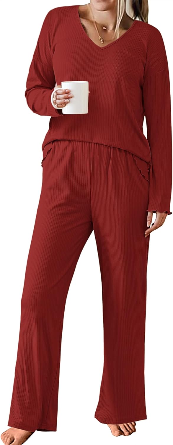 Ekouaer Womens Ribbed Knit Pajamas Set for Ultimate Comfort