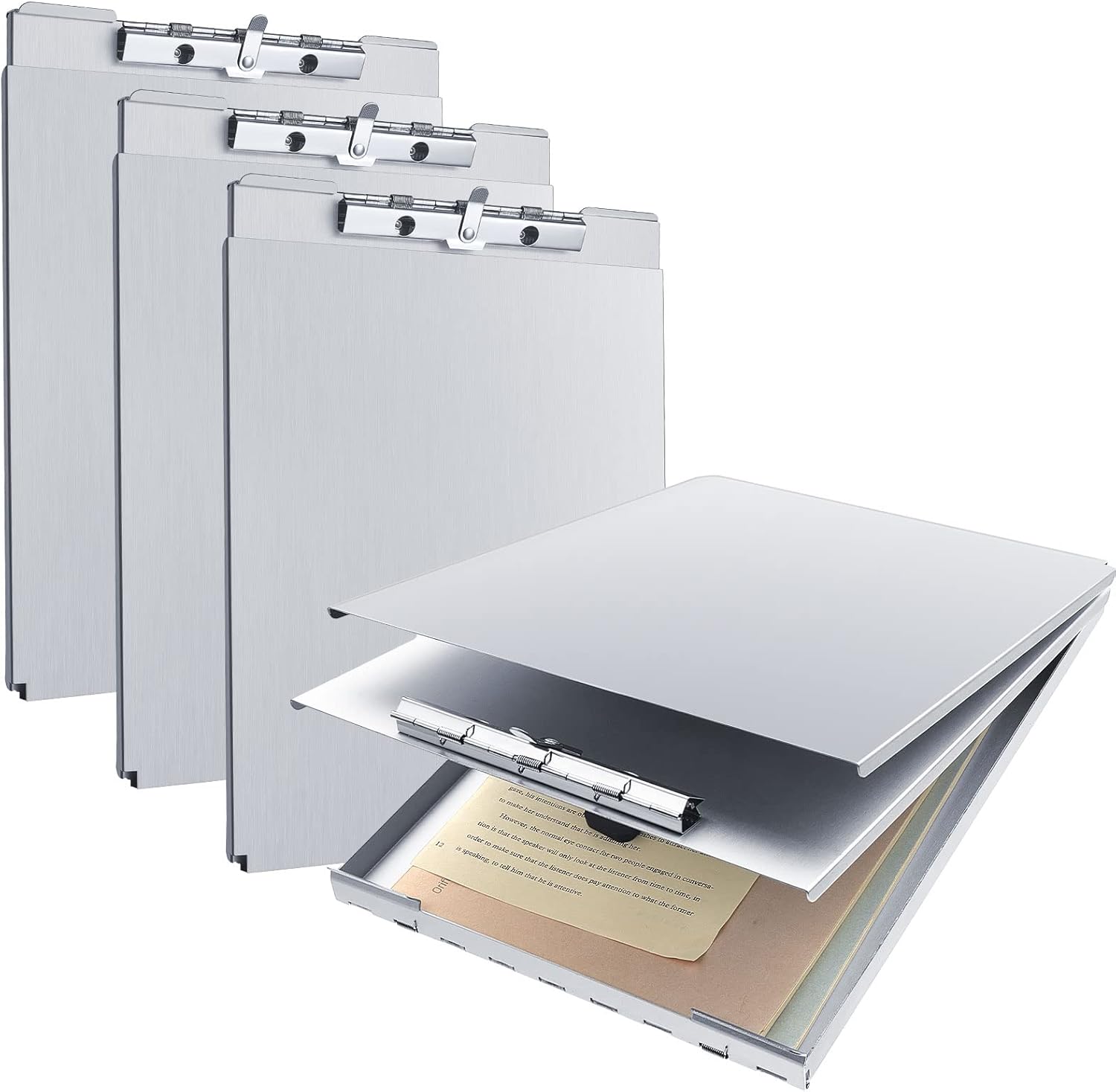 Heavy Duty Aluminum Clipboard with Storage for Office 4 Pcs