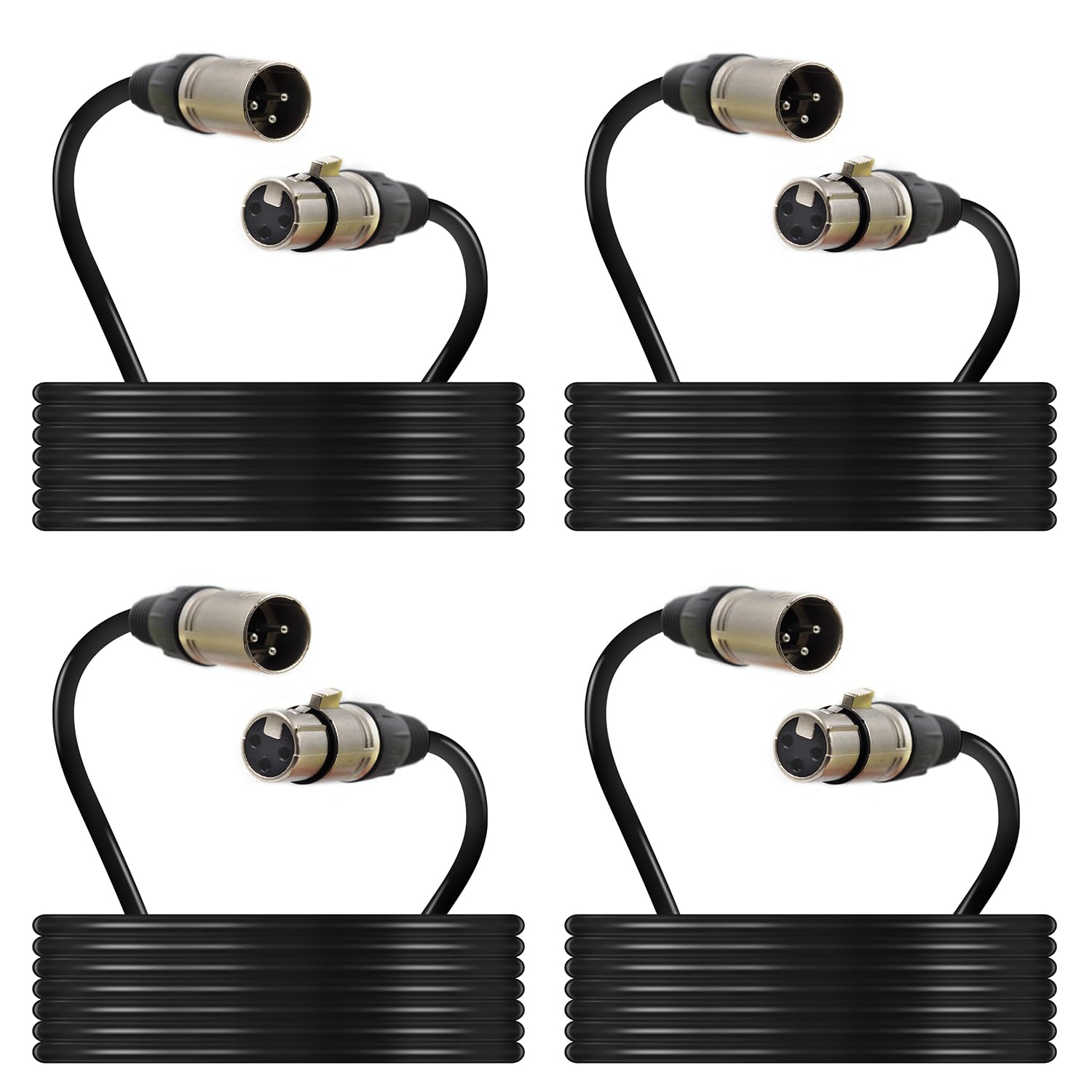 25 Foot XLR Microphone Cable 4-Pack for Superior Audio Quality