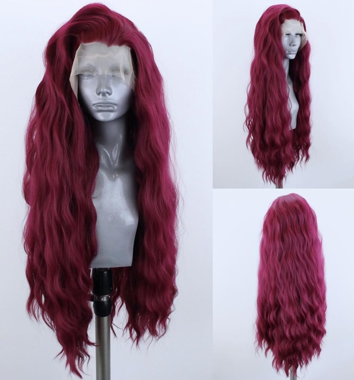 Wine Red Synthetic Lace Front Wigs for Women Cosplay Style