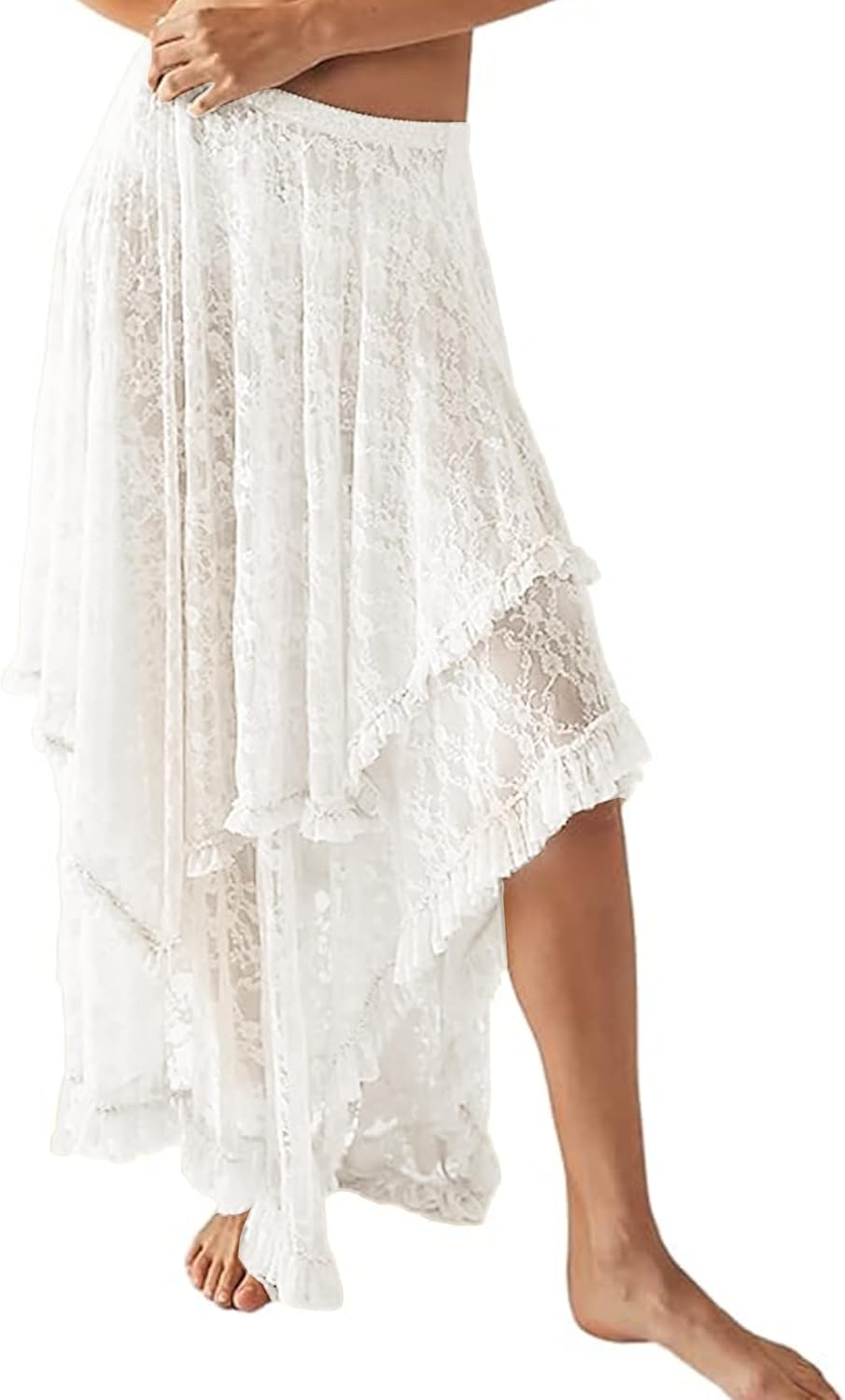 Yimoon Women's Floral Lace Long Skirts for Beach and Casual Wear