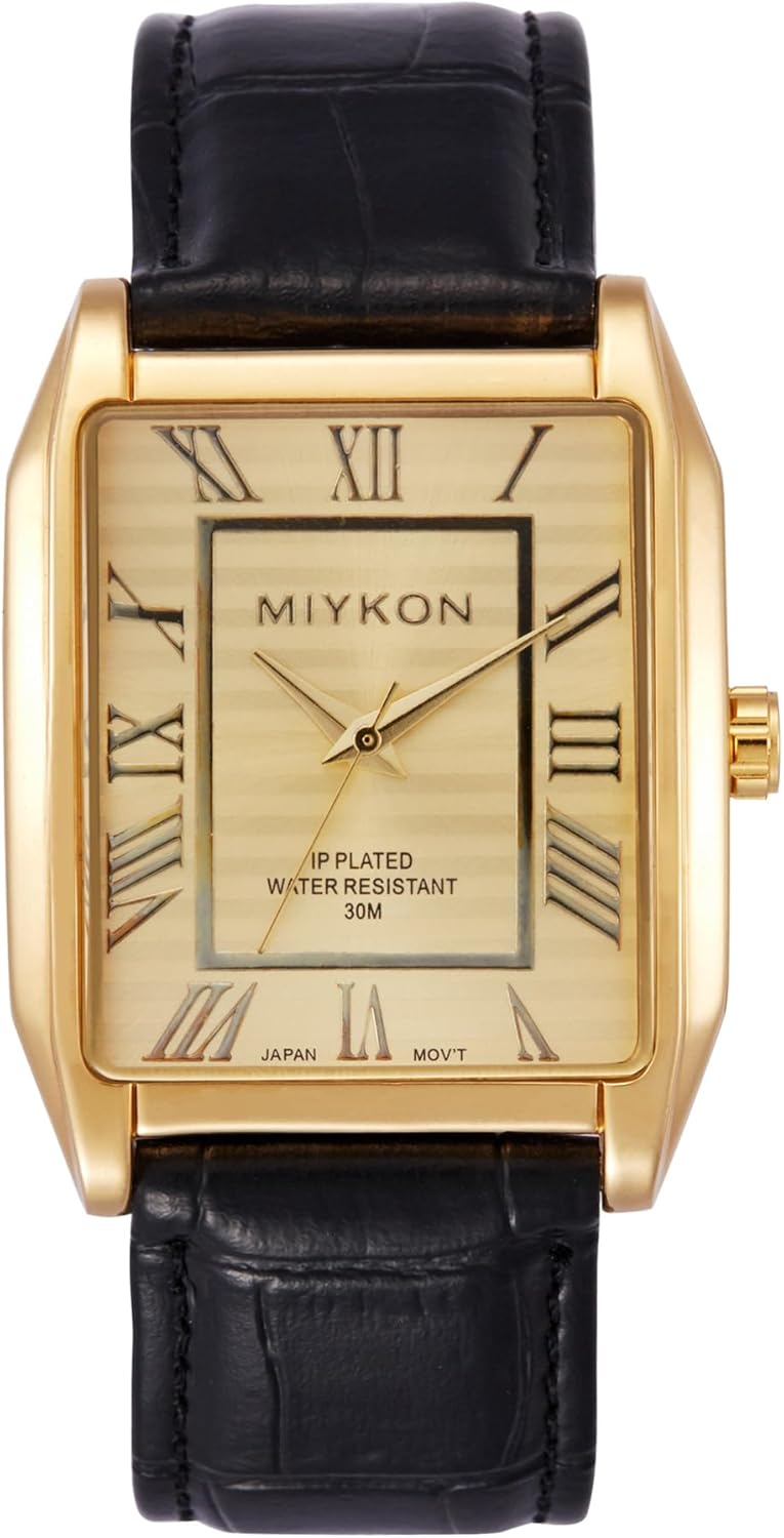 Miykon Vintage Men's Tank Square Analog Watch with Leather Strap