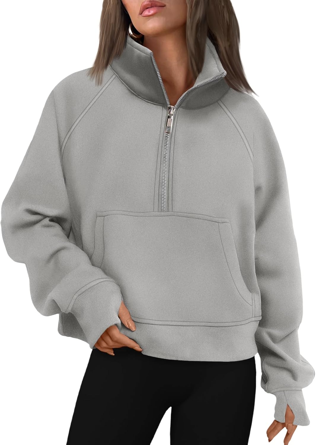 AUTOMET Womens Sweatshirts Half Zip Cropped Pullover for Fall