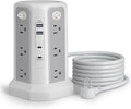 Passus 10FT Extension Cord Tower | 4 USB Ports, Surge Protection
