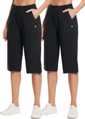 BALEAF Women's Capri Yoga Pants 15ft/17ft Cotton Drawstring - Pockets
