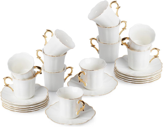 BTaT Espresso Cups and Saucers Set of 12 with Gold Rim