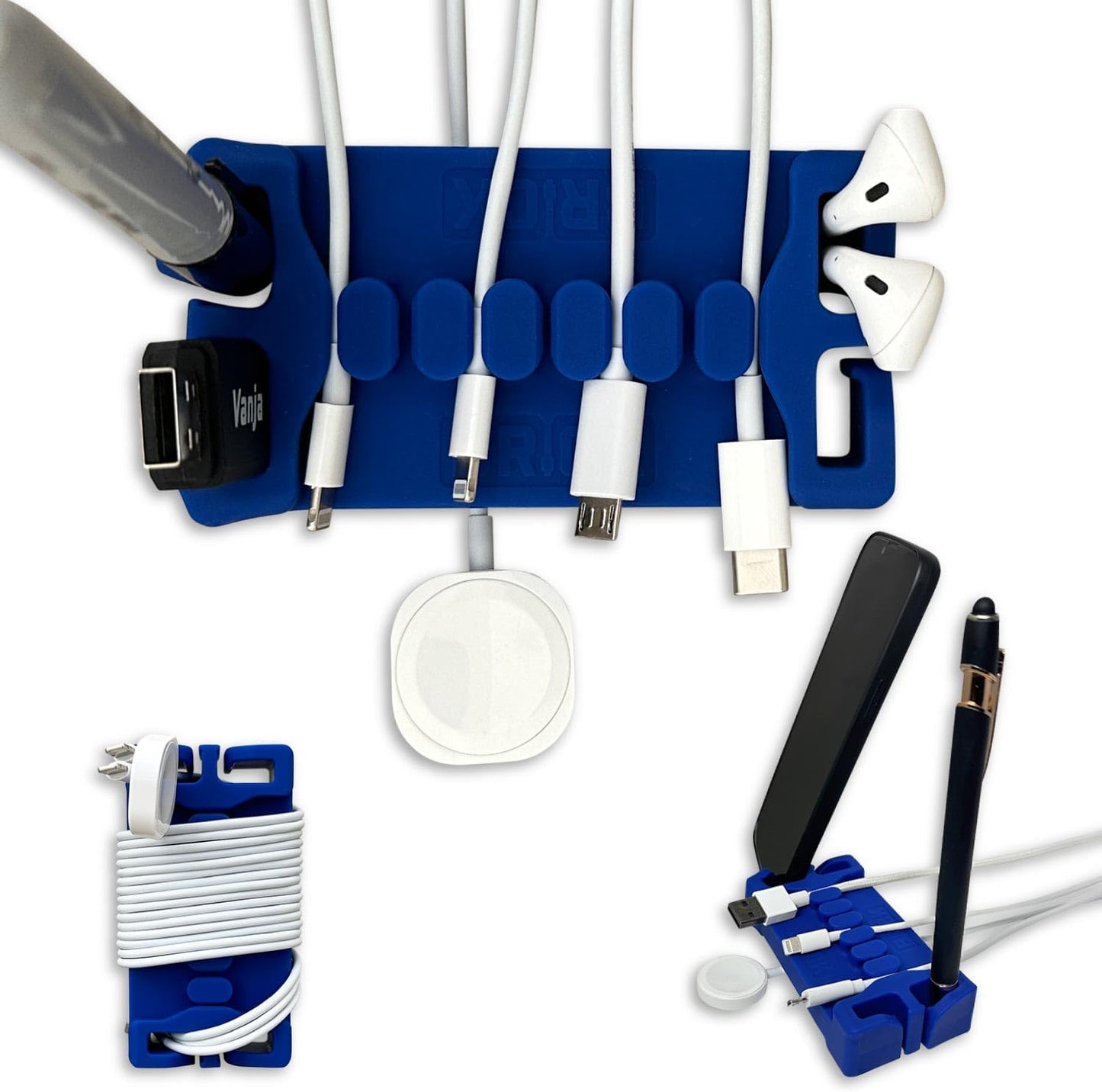 Non-Slip Steel Desk Organizer & Cable Holder, Blue