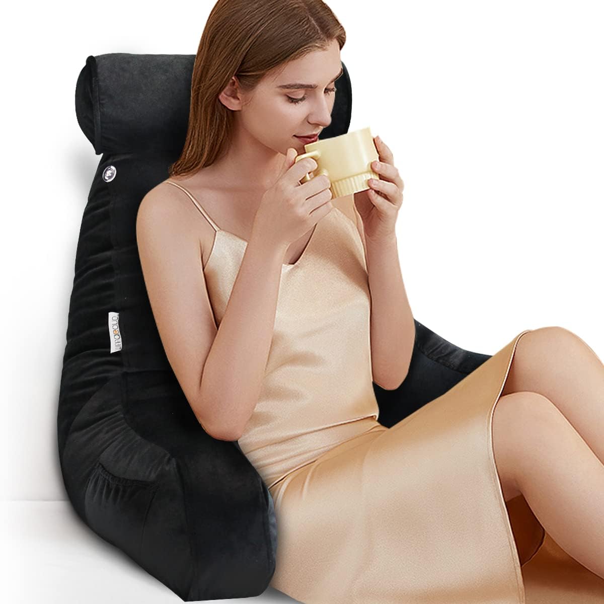 Reading Pillow for Sitting in Bed with Detachable Neck Roll