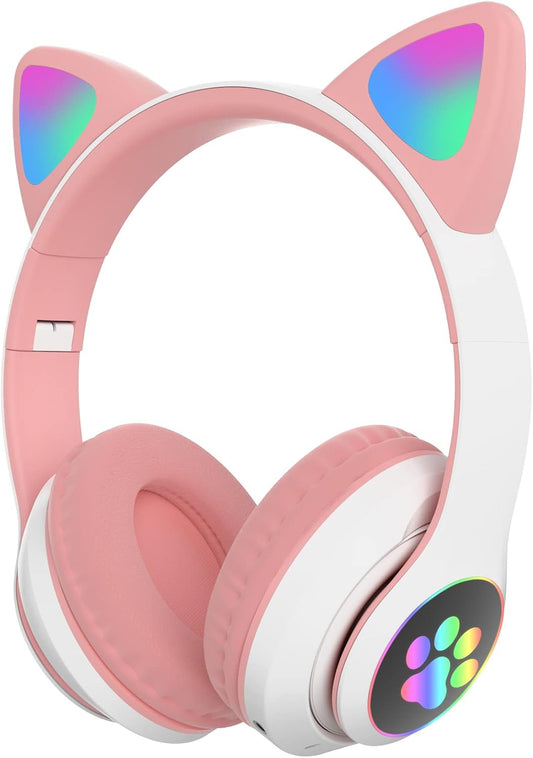 Wireless Cat Ear Kids Headphones w/ Mic - Pink Fun!