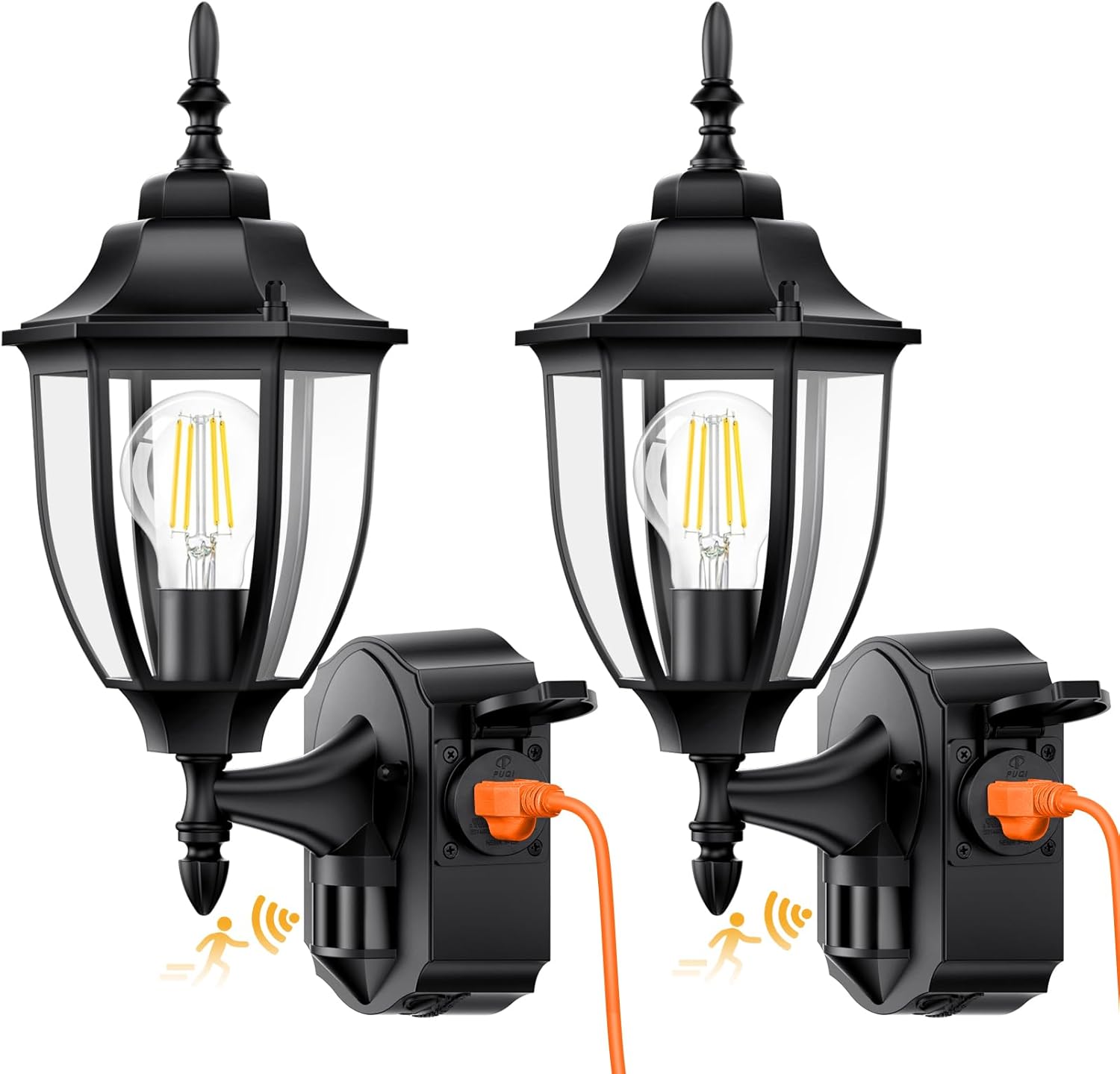 2 Pack Motion Sensor Outdoor Wall Lights with Built-in Outlet