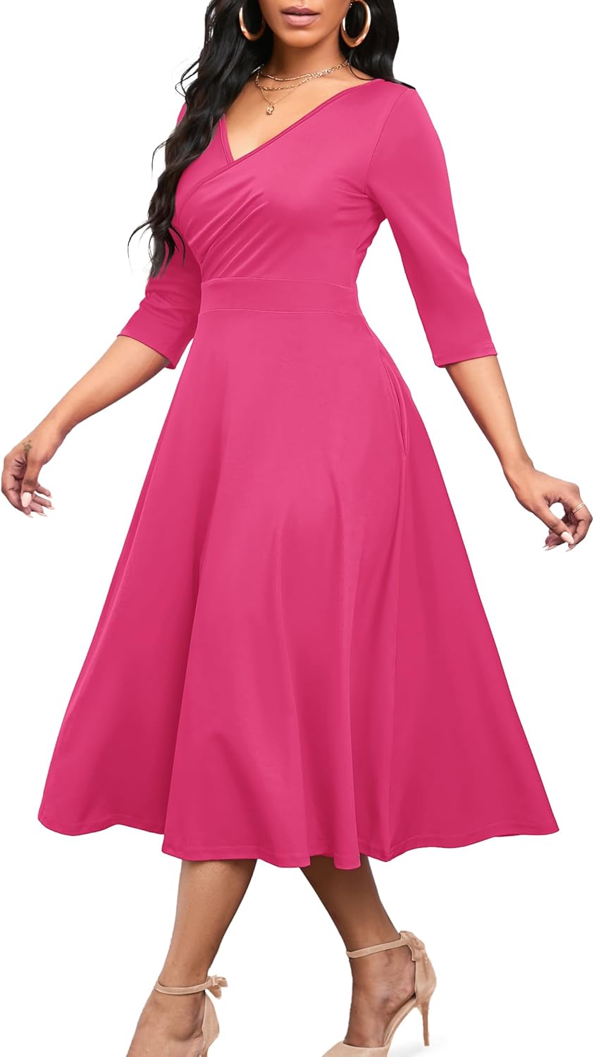 Nmoder Women's Casual Wrap Flared Midi Dress for Any Occasion
