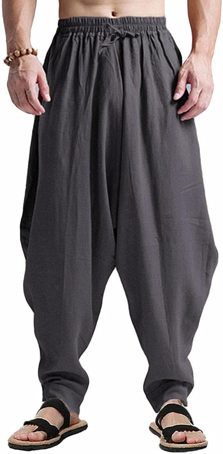 Men's Cotton Harem Pants for Casual Loose Hippie Style