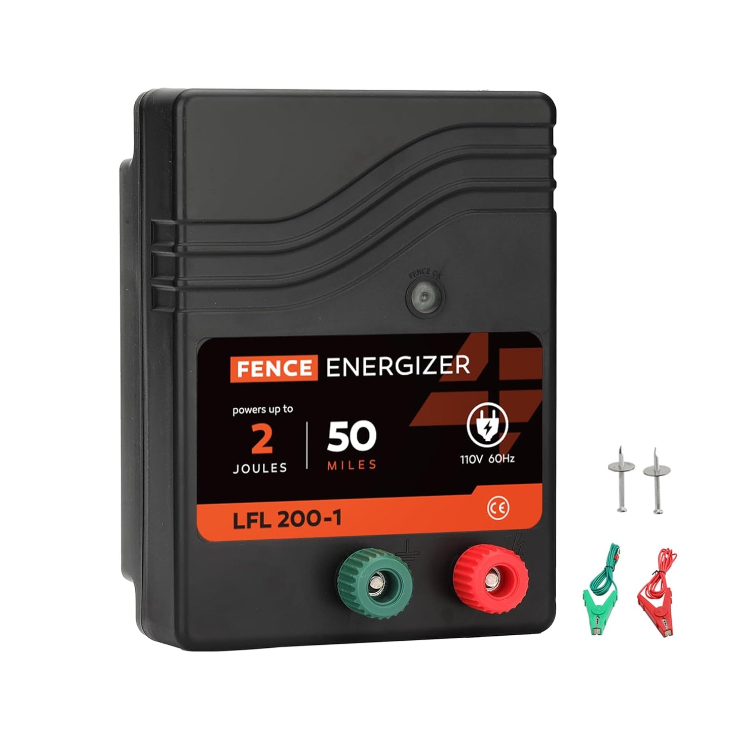 Electric Fence Charger 50 Miles 2 Joule Energizer for Livestock