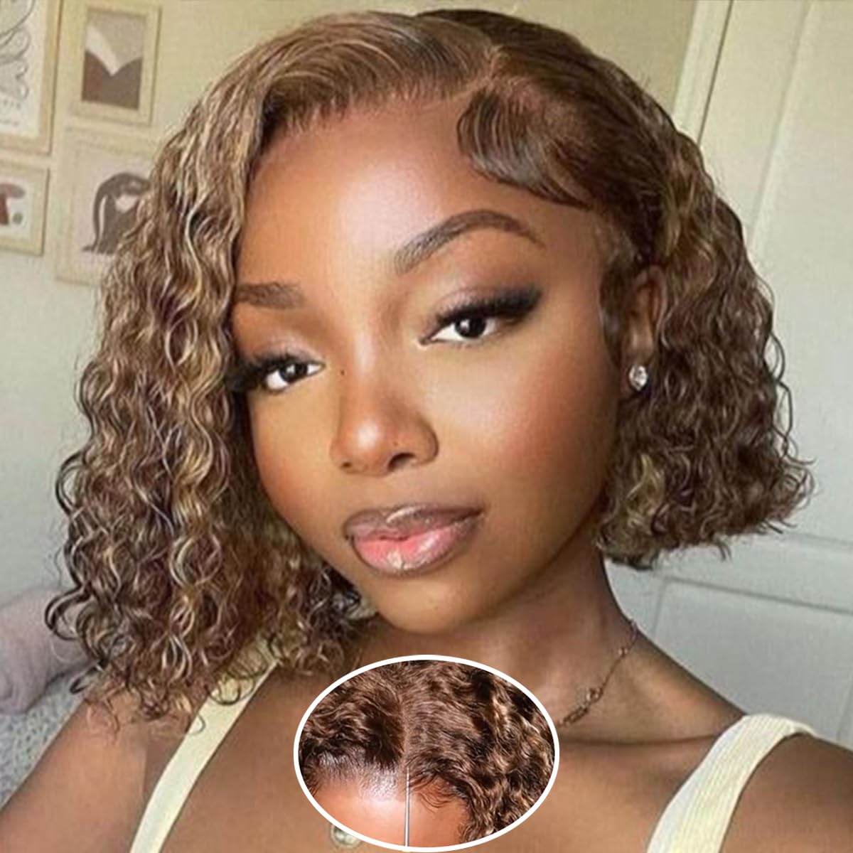 Ombre Bob Wig Human Hair 4/27 Highlight Glueless Deep Wave