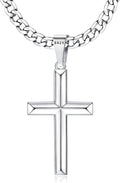Sterling Silver Cross Necklace for Men - 5mm Cuban Link Chain