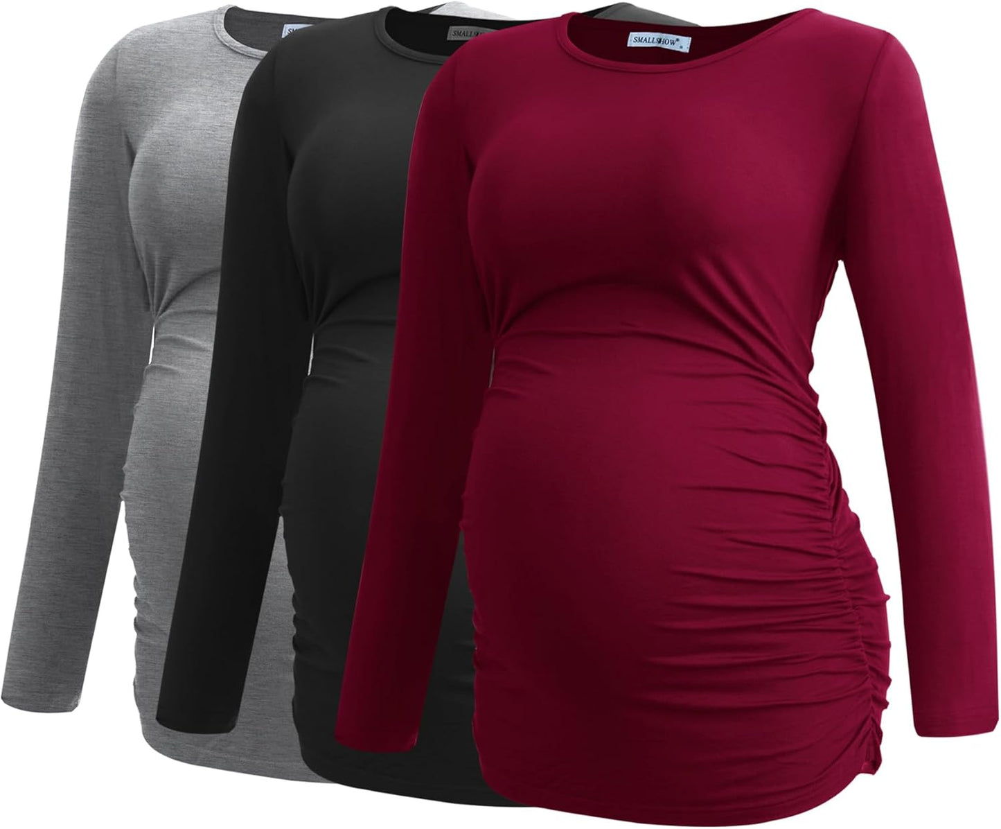 Smallshow Women's Maternity Shirts Long Sleeve 3-Pack for Moms