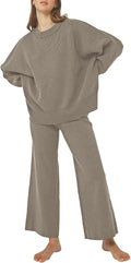 Pink Queen Women's 2 Piece Knit Sweater Tracksuit - Loose Wide Leg Set