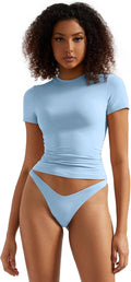 Women Double Lined Fitted Basic Tee Crew Neck Crop Top - Slim Fit
